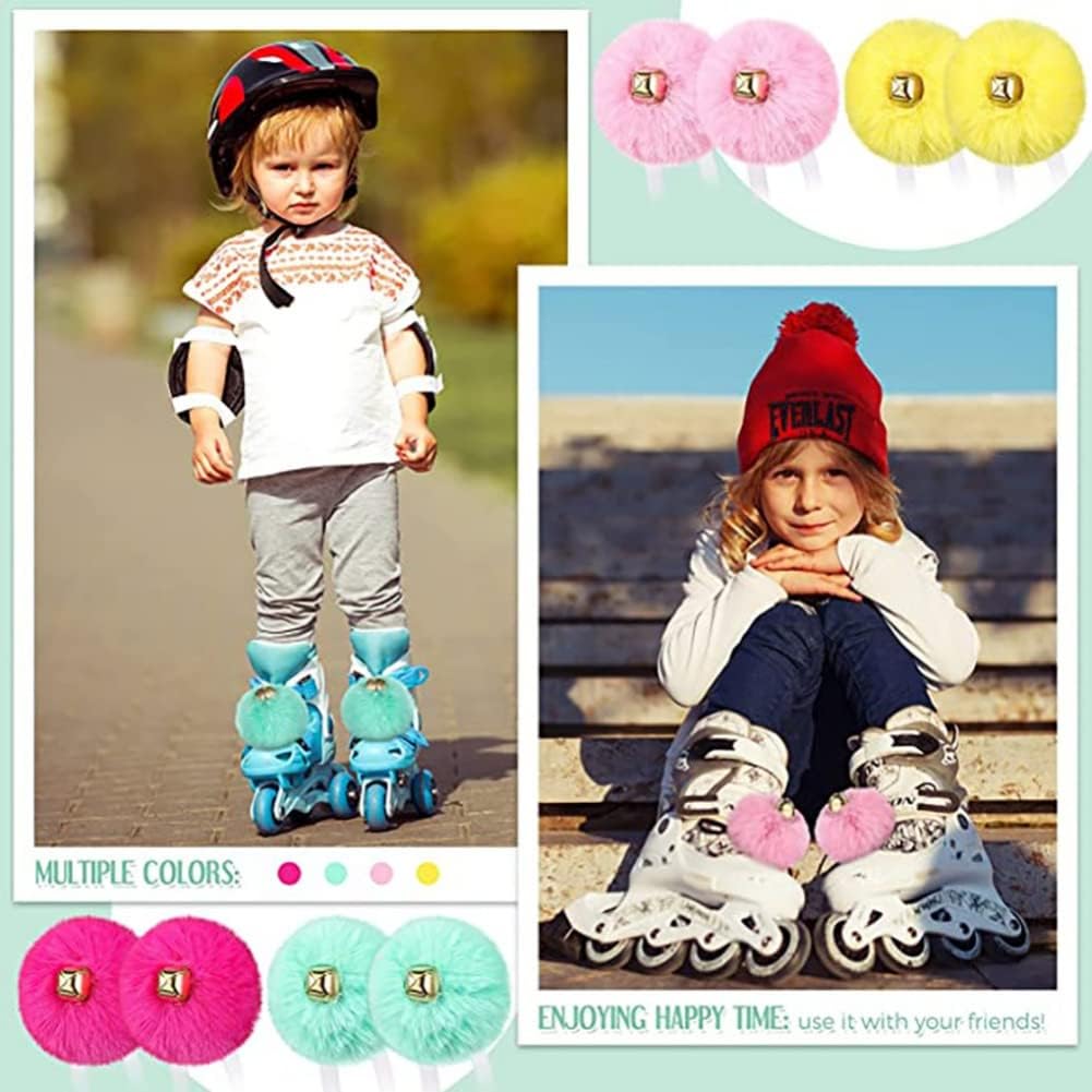 HOMU 2 pompones de patín con pompones de piel sintética para niñas y mujeres, con cascabeles y rodillos, con pompones y pompones de piel sintética,