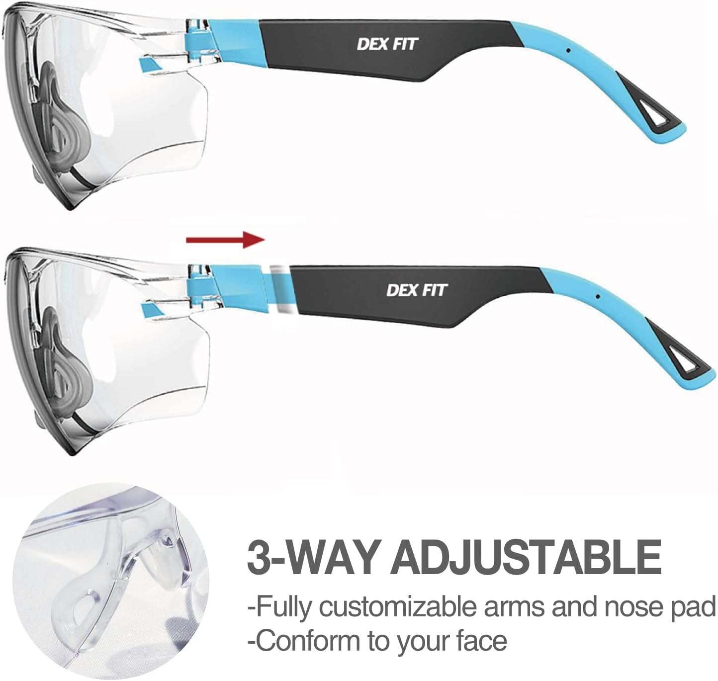 DEX FIT Gafas de seguridad SG210, Z87, protección ocular, antivaho y resistentes a los arañazos, ajustables para mujeres y hombres, protección UV