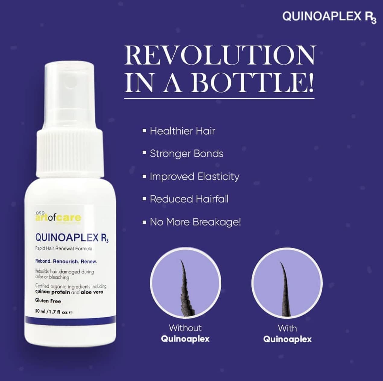 R3 Rapid Hair Renewal Formula 50 mL  1.7 fl. oz. con proteína orgánica de quinua y aloe vera