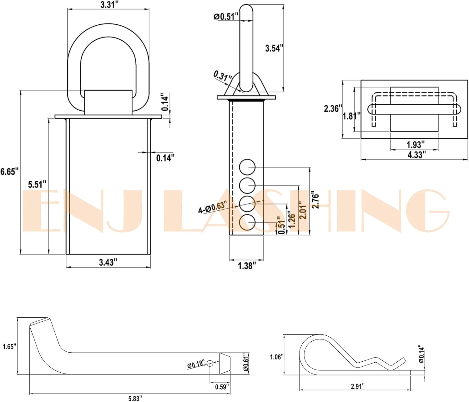 JCD – Paquete de 4 anillos en D ajustables y resistentes con 4 agujeros para ajuste  Bolsillo de estaca con anilla en D para camiones de plataforma