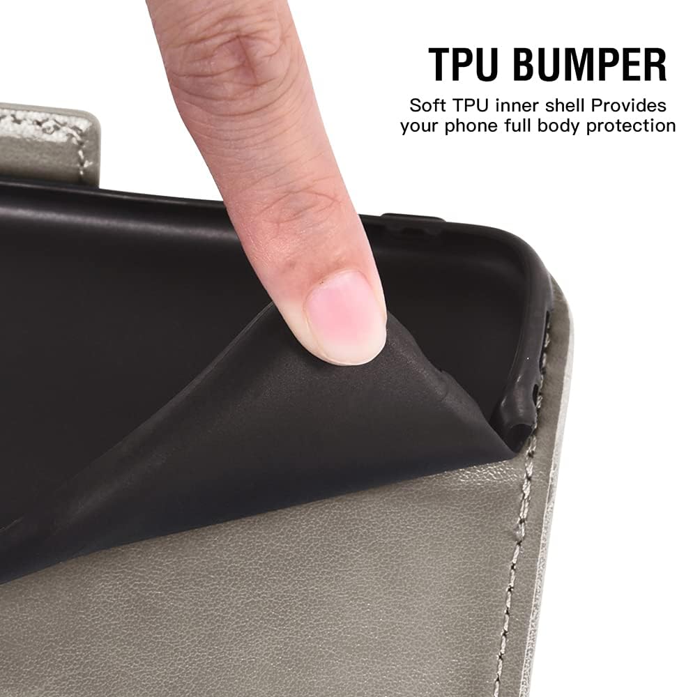 Asuwish Compatible con LG Q70 – Funda tipo cartera y protector de pantalla de vidrio templado, funda de cuero con tapa para tarjetas de crédito,