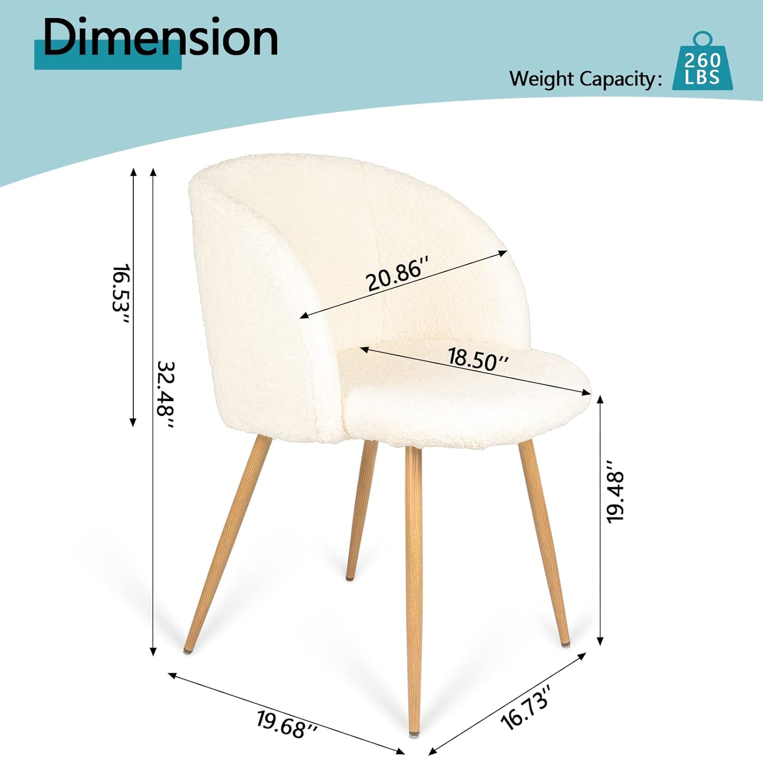 Homtique Juego de 2 sillas de comedor modernas, silla decorativa tapizada de sherpa, silla de ocio con reposabrazos y patas de metal de grano de