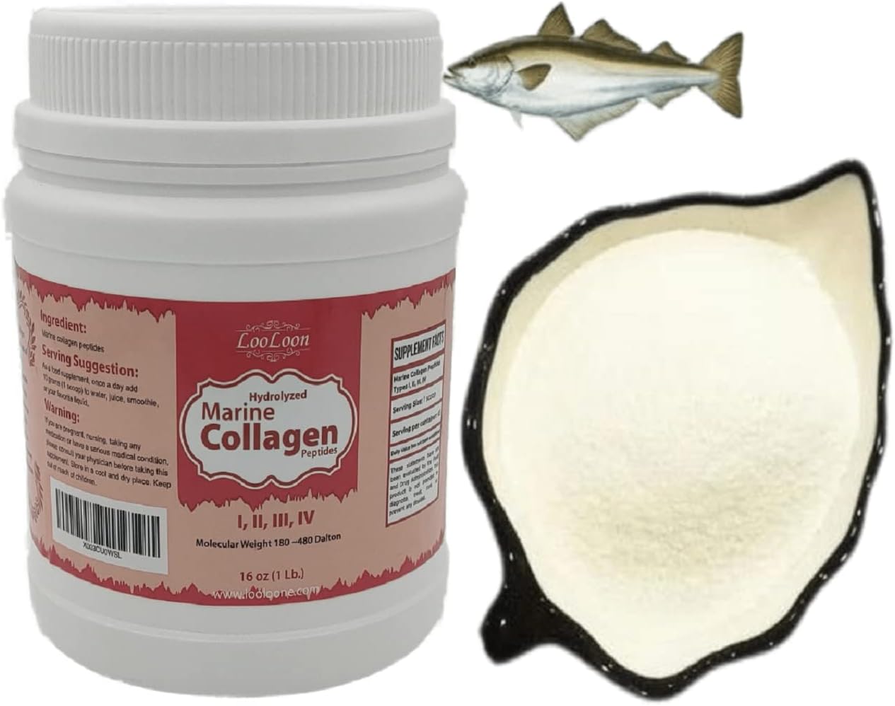 Péptidos marinos de colágeno hidrolizado en polvo Tipos 1, 2, 3, 4, 1 libras polvo de colágeno hidrolizado de bajo peso molecular para