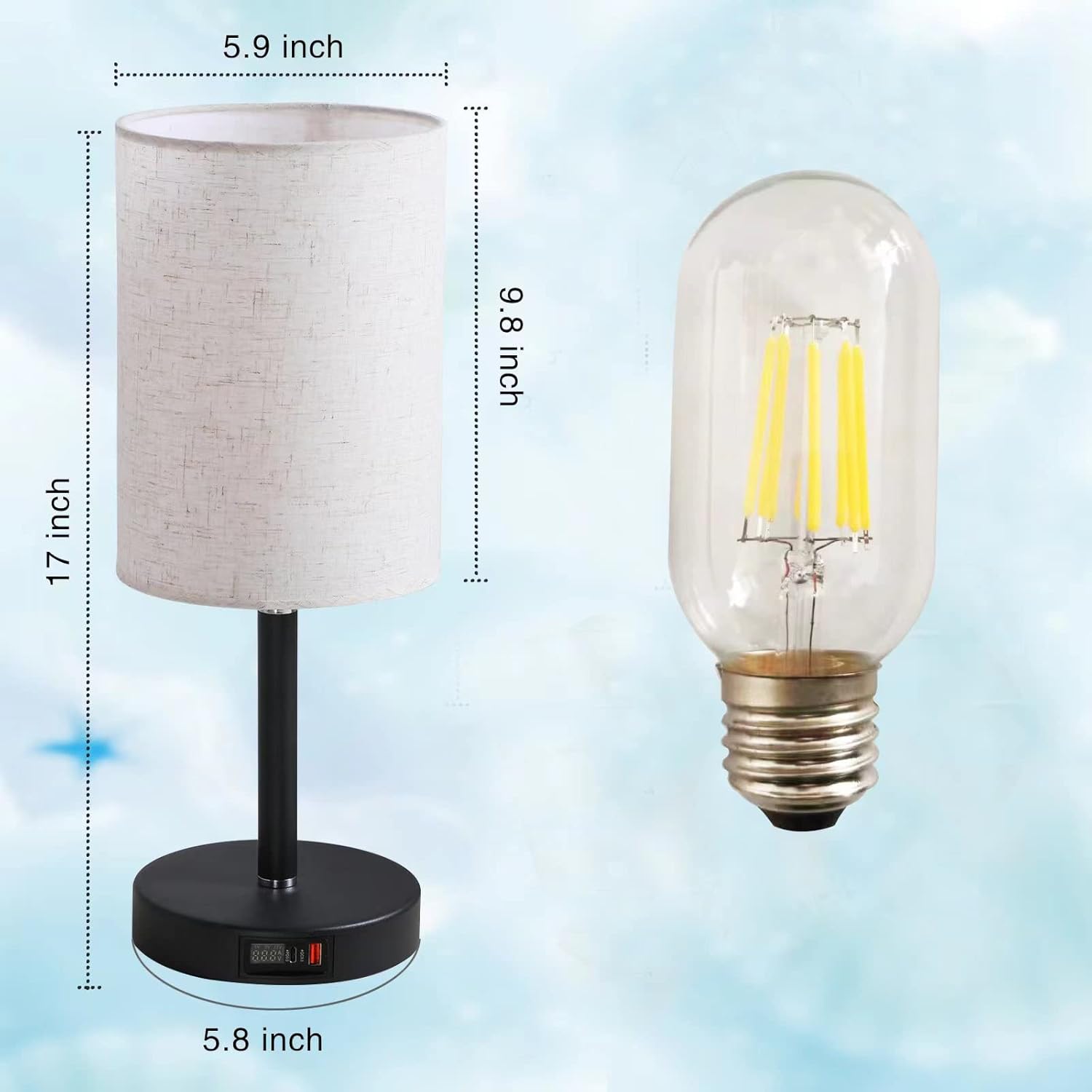 AXIQUE Lámparas de mesa para sala de estar, lámparas de escritorio para mesita de noche con puerto USB+C, control táctil, carga rápida inteligente,