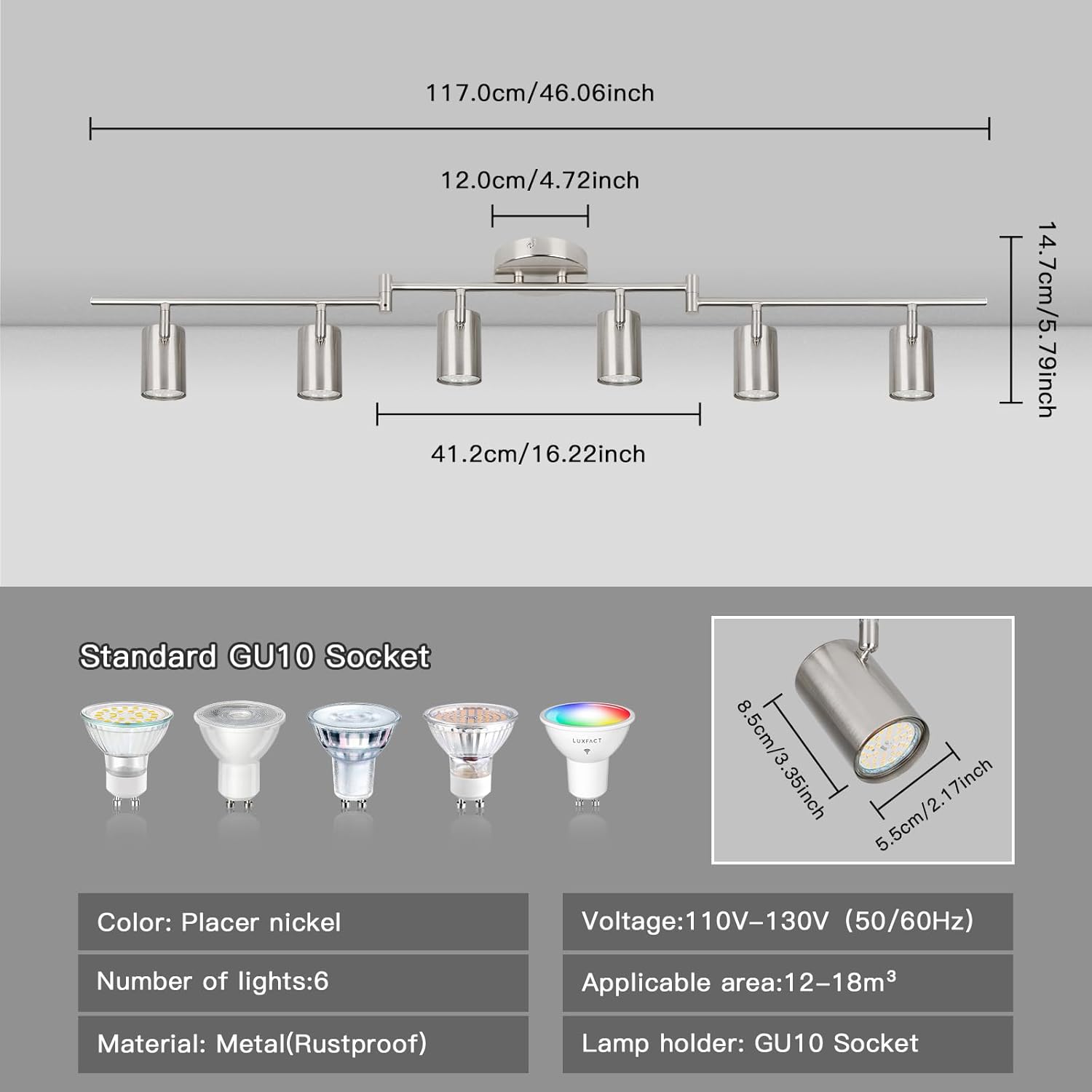 Accesorios de iluminación de riel, luz de pista negra con cabezales de riel ajustables, foco de techo direccional para cocina, oficina, comedor,