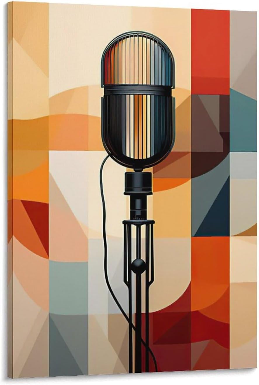 Pintura artística retro, póster abstracto con micrófono musical, para el hogar, dormitorio, sala de estar, lienzo de pared, cuadro P, lienzo de