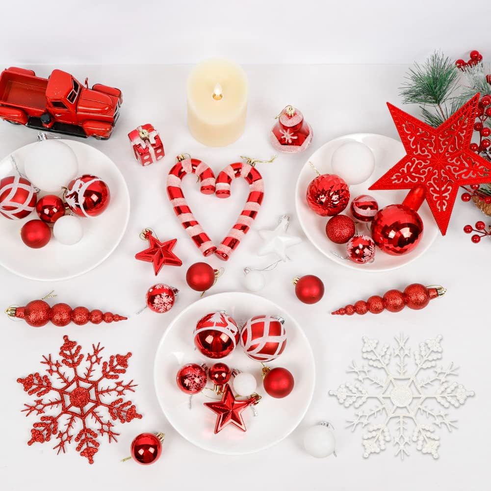 OurWarm 105 adornos de bolas de Navidad, juegos de adornos de Navidad inastillables para decoración de árbol de Navidad, vacaciones, hogar,