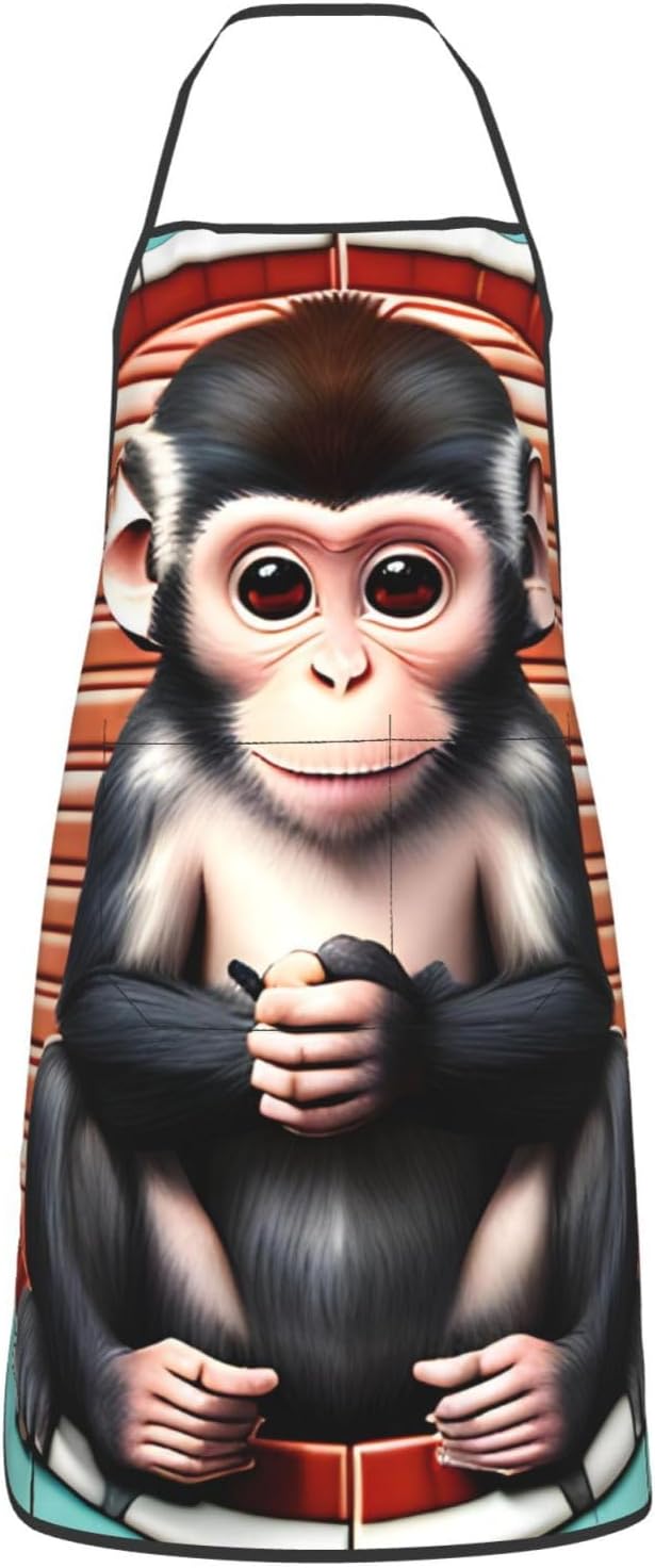 AthuAh The Silent Monkey Delantal para hombres y mujeres, delantal con bolsillos, impermeable y a prueba de aceite, adecuado para cocina, barbacoa,