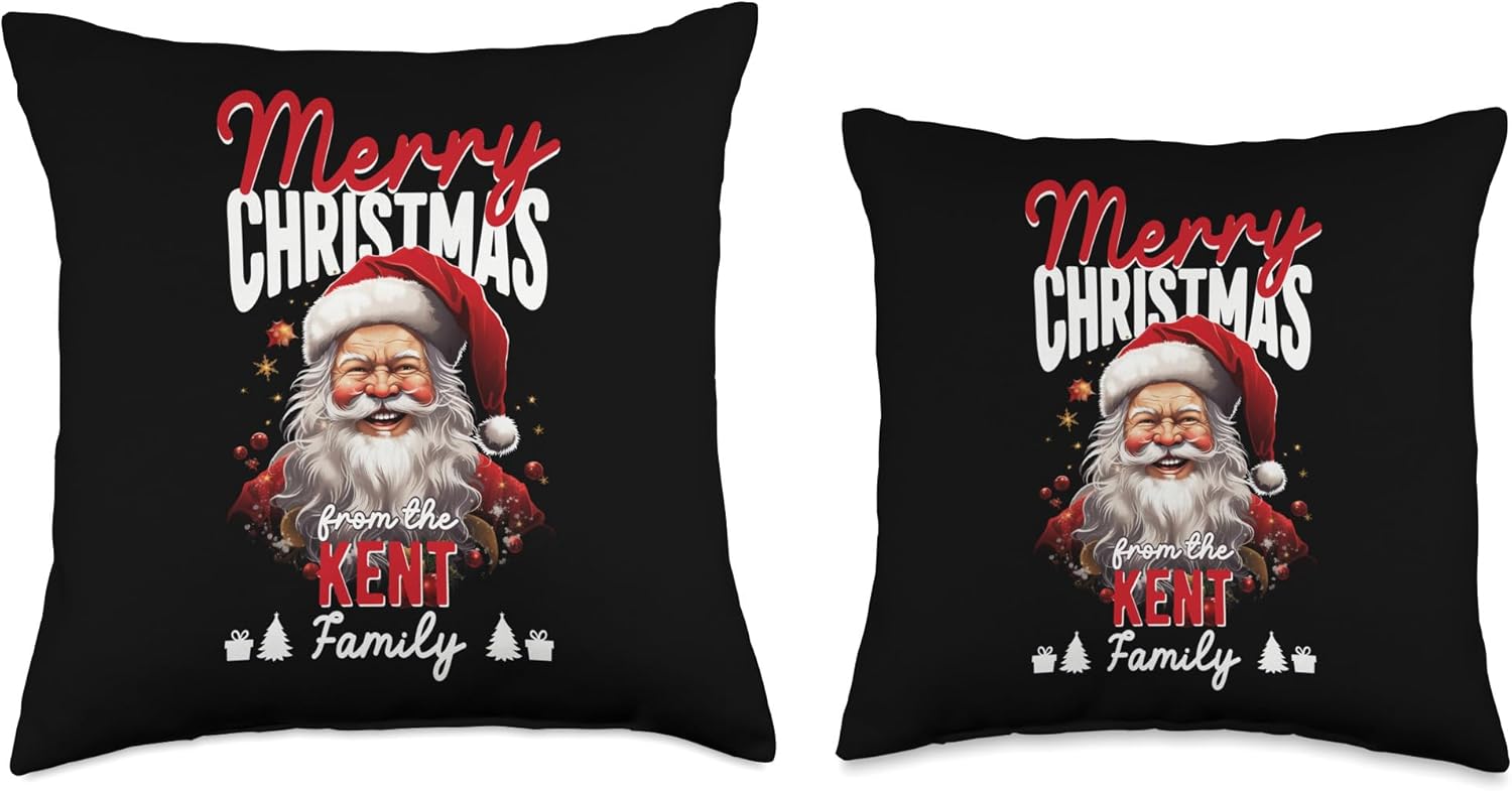 Merry Christmas from The Kent Family Santa Claus Costume Throw Pillow, 16×16, Multicolor