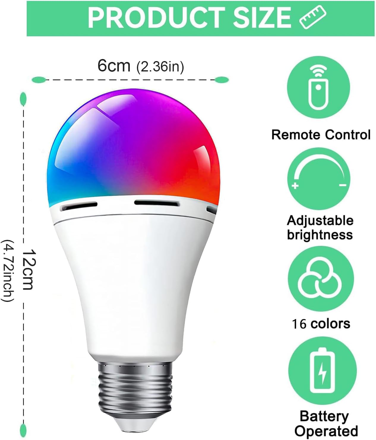 Bombilla a pilas, carga desmontable E26, sin cableado, equivalente a 40 W, 2400 mAh, control remoto, bombilla regulable con control remoto, lámpara