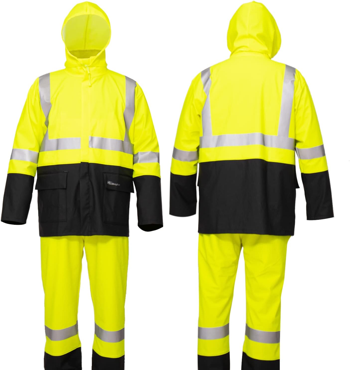 Trajes de lluvia para hombres y mujeres, impermeable, resistente al agua, ropa de lluvia, chaqueta y pantalones, capucha oculta