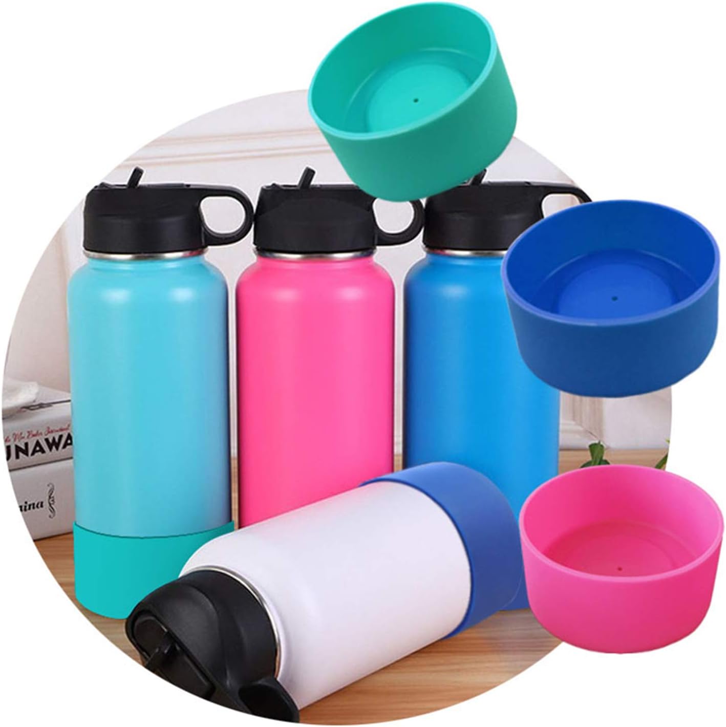 FLYOGA Bota protectora de silicona para Hydro Flask de 12 a 40 onzas estándar y de boca ancha, funda inferior antideslizante sin BPA para botella de