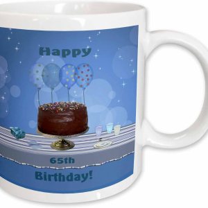 3dRose Taza de cerámica para fiesta de cumpleaños número 65 con pastel de chocolate y globos azules, 11 onzas 3dRose Taza de cerámica para fiesta de cumpleaños número 65 con pastel de chocolate y globos azules, 11 onzas