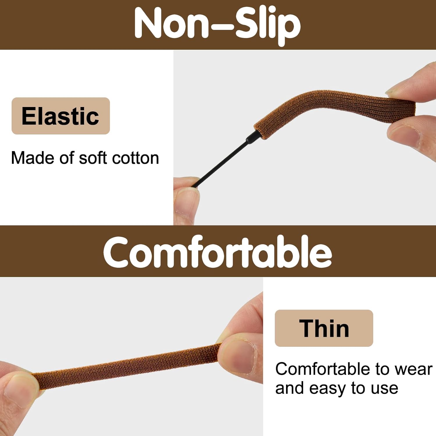 Cojines de oído para gafas, tejido suave, de algodón, retenedor, puntas de templo, manga antideslizante, elástica, comodidad, Marrón
