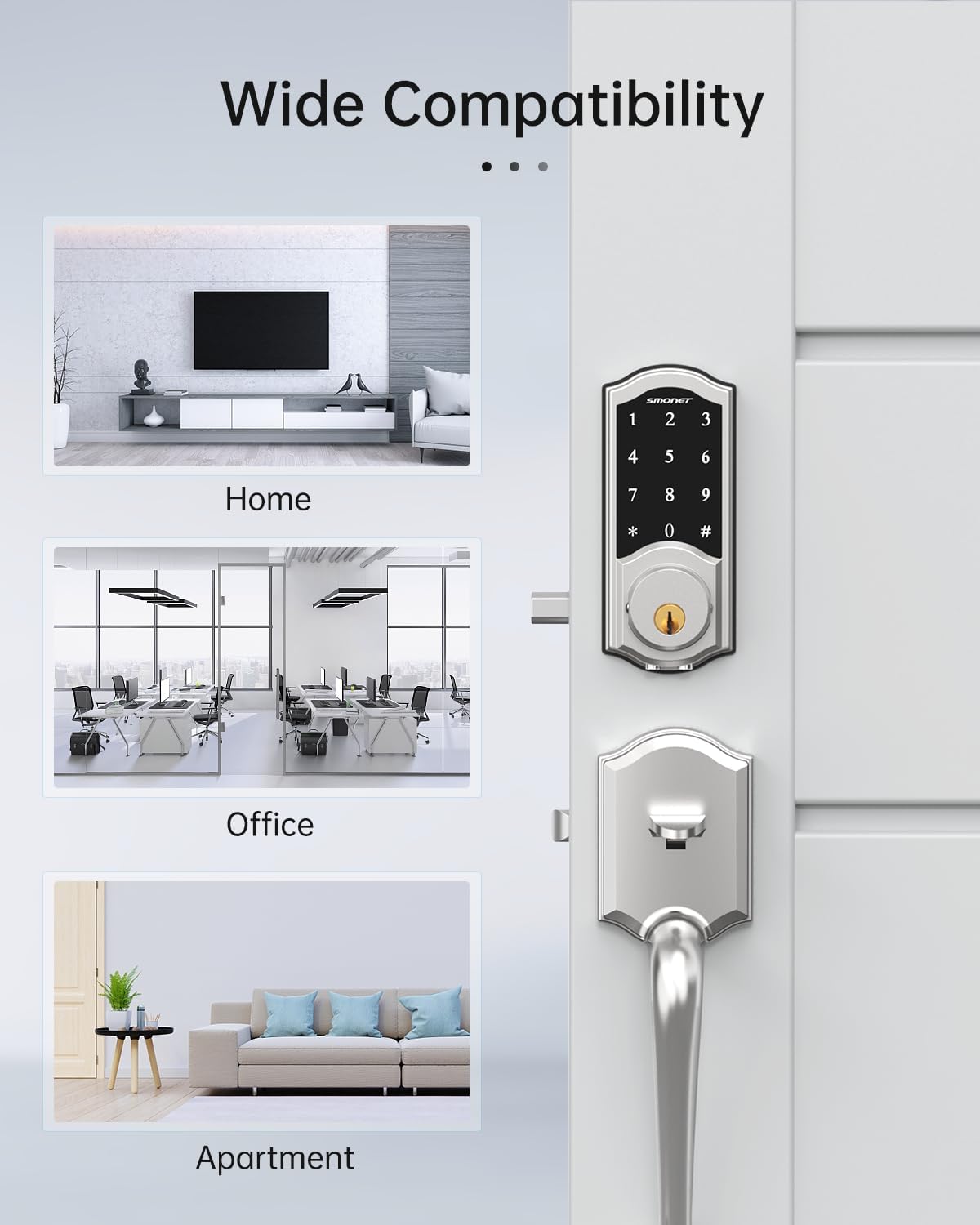 SMONET – Cerradura de puerta WiFi SMONET 5 en 1 con control remoto inteligente para puerta delantera, cerraduras de entrada sin llave, combo de