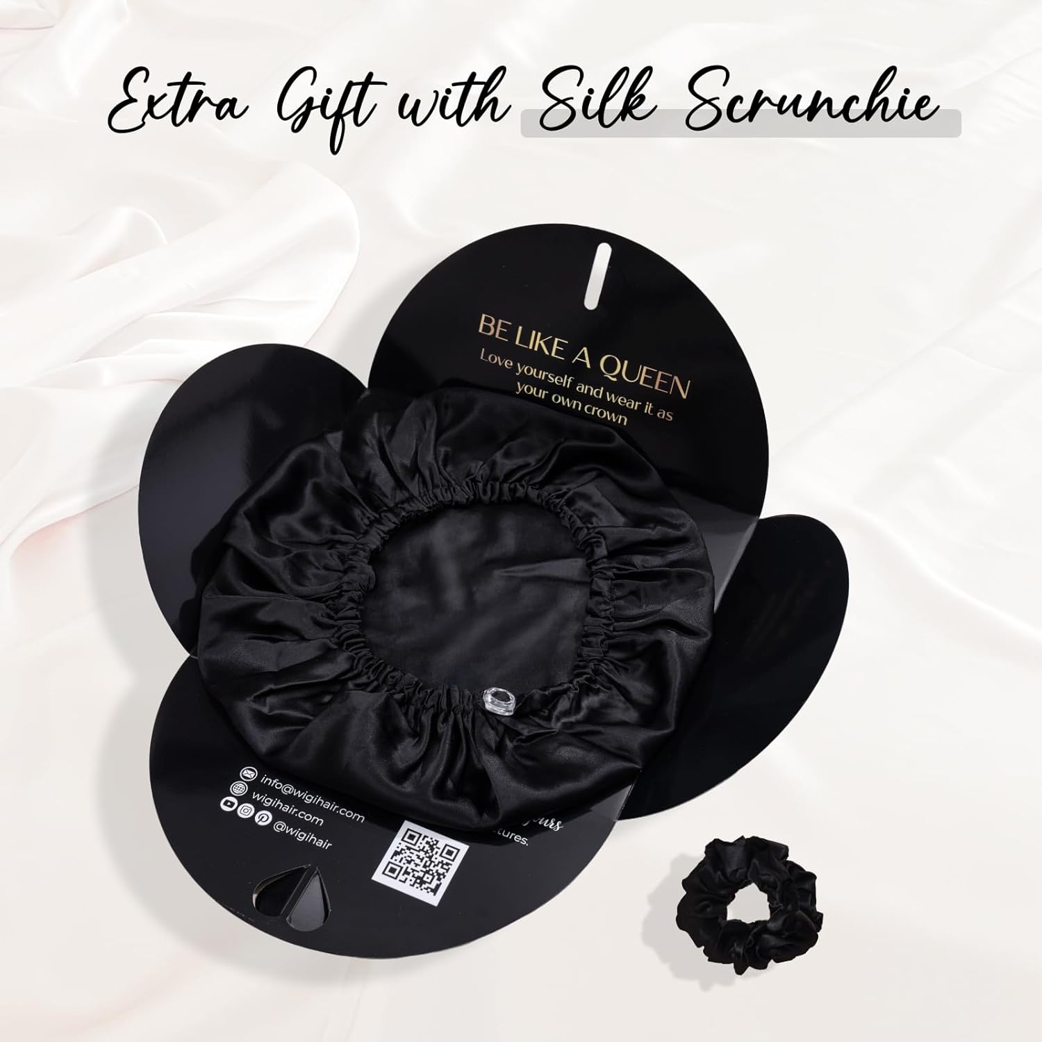 WIGI Gorro 100% de seda de morera con coletero de regalo para el cuidado del cabello de las mujeres, gorro de seda para dormir, gorro de ducha,