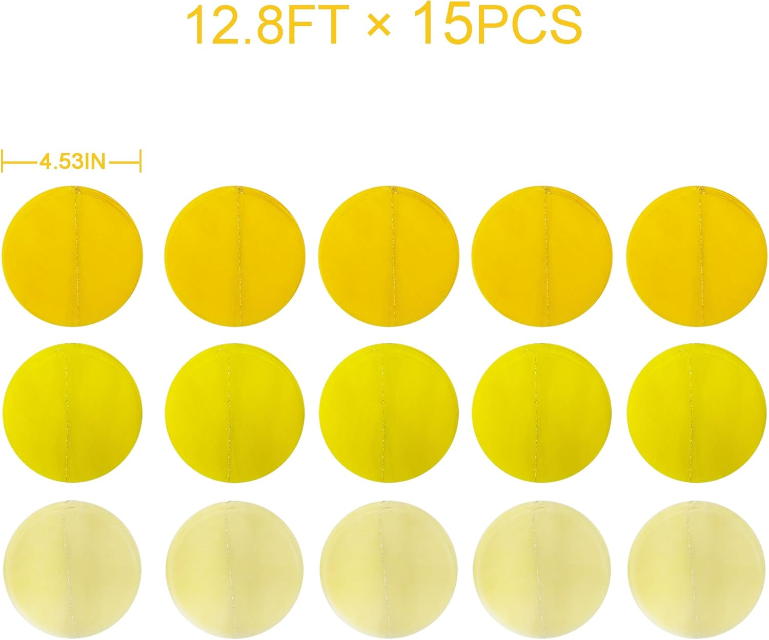 Decoraciones de fiesta amarillas de 192 pies, color amarillo degradado, blanco, telón de fondo de lunares grandes, serpentina, papel de seda