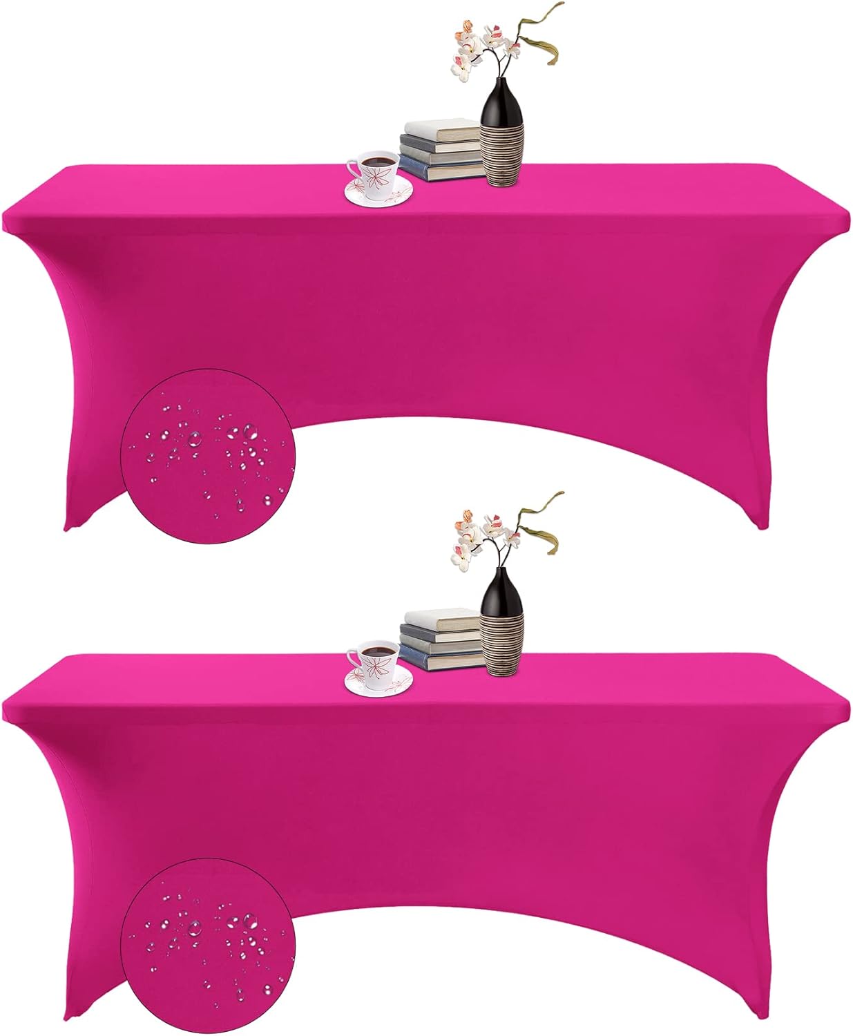 Paquete de 2 fundas de mesa impermeables de elastano de 6 pies, elastano impermeable de 6 pies para fiestas, bodas, banquetes y eventos (fucsia)