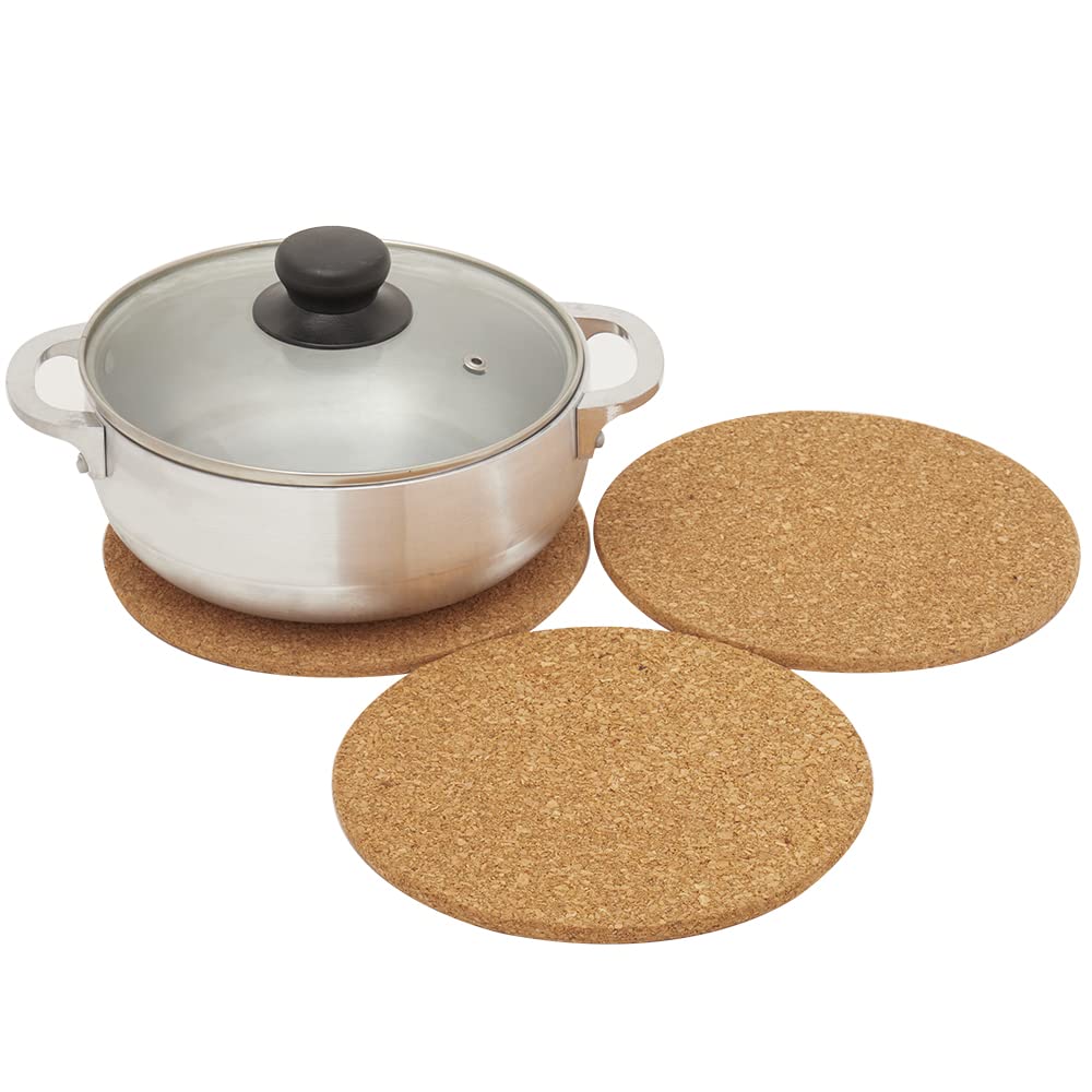 Home Basics Juego de 3 salvamanteles redondos de corcho natural de 7.5 pulgadas, natural