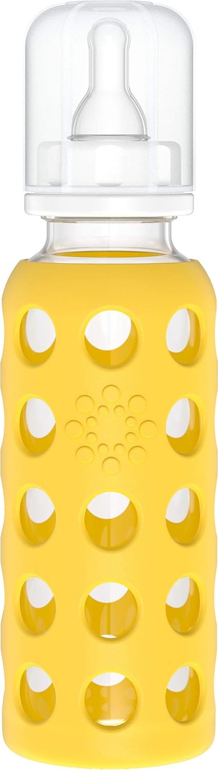 Lifefactory Biberón de vidrio de 9 onzas con pezón de etapa 2 y funda protectora de silicona, mango