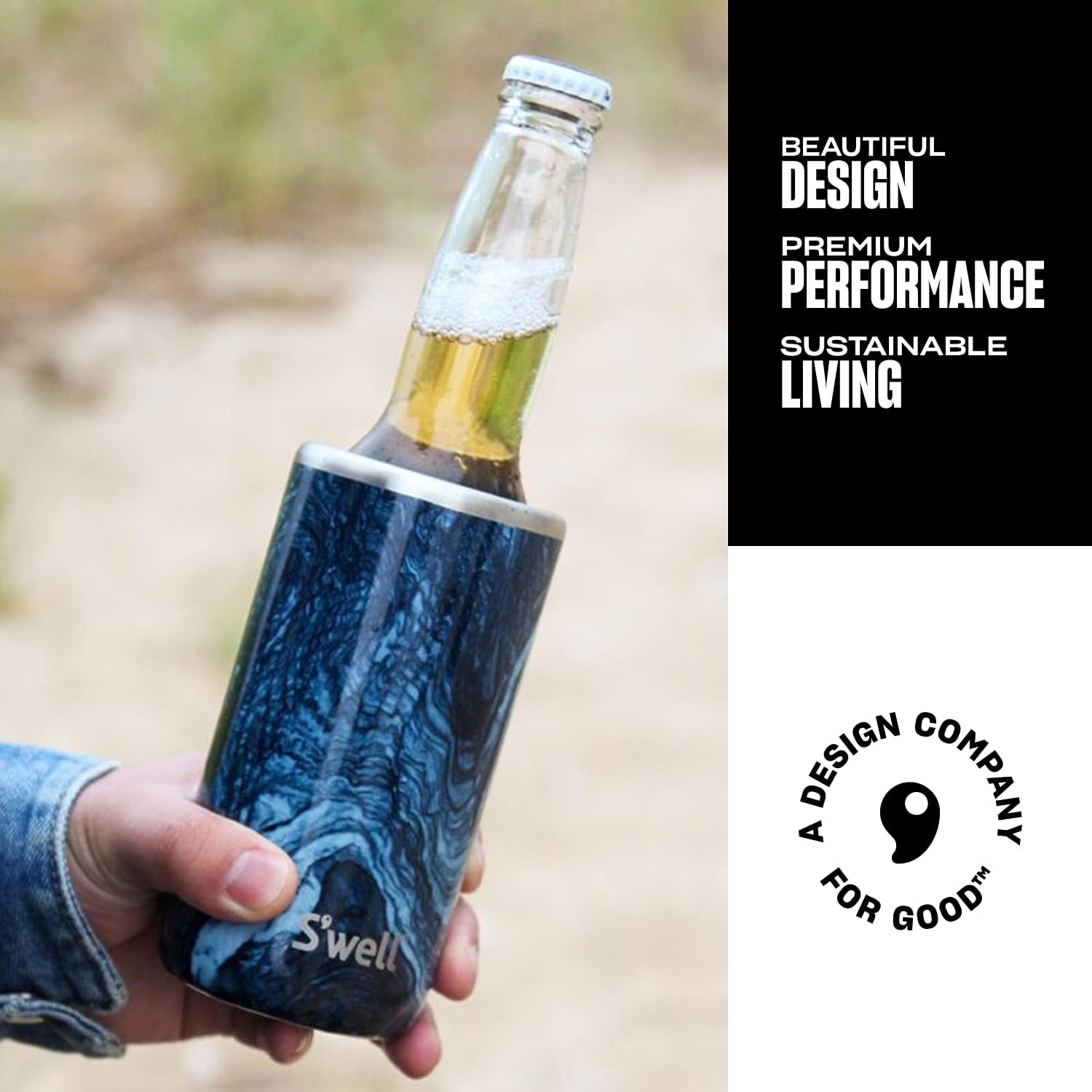 S’well Enfriador de acero inoxidable, mármol azurita delgado, se adapta a latas de 12 onzas y botellas delgadas, aislamiento al vacío de triple