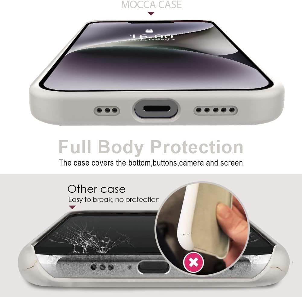 MOCCA Funda compatible con iPhone 14 Plus con soporte de anillo, silicona líquida, forro de microfibra, funda protectora antiarañazos de cuerpo