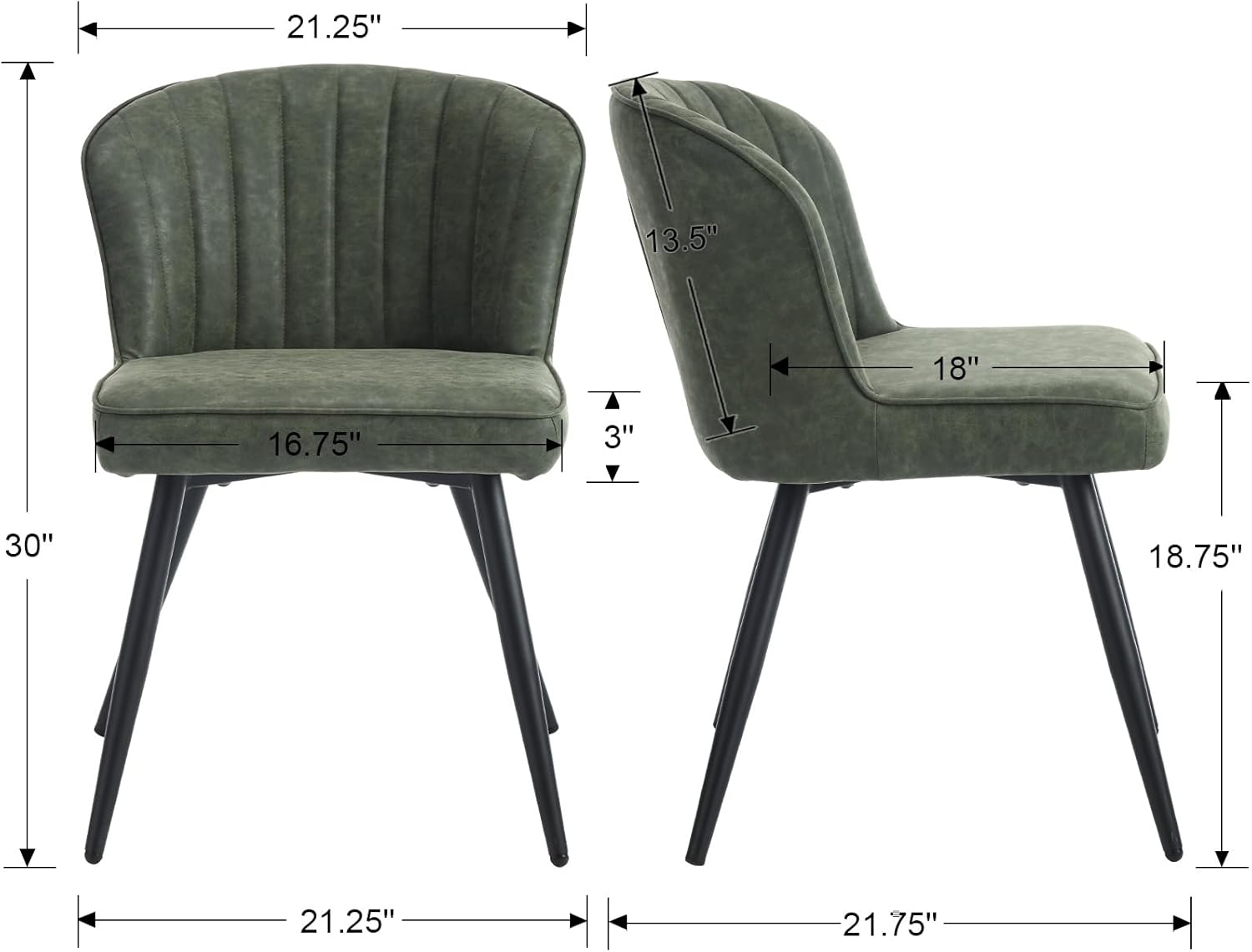 EALSON Juego de 2 sillas de comedor modernas tapizadas de cuero con patas de metal, cómodas sillas de cocina sin brazos para sala de estarcomedor,