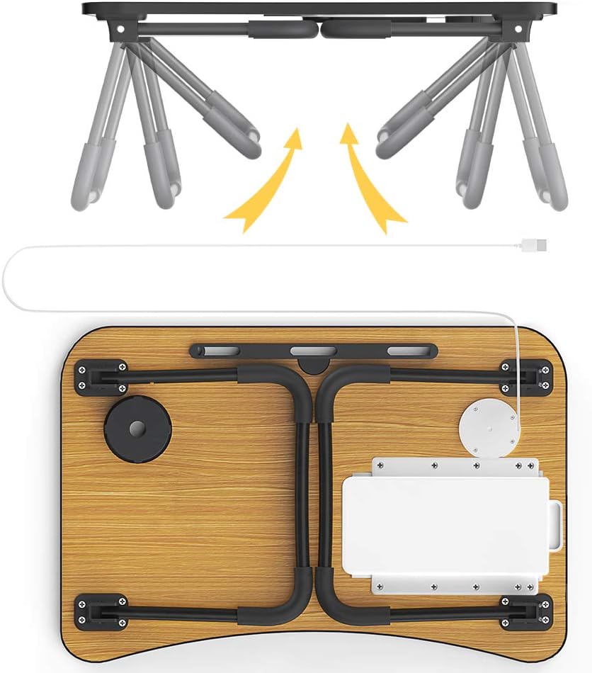Elekin Escritorio plegable para laptop, escritorio portátil para laptop, mesa de trabajo, mesa de trabajo, bandeja de cama con 4 puertos USBsoporte