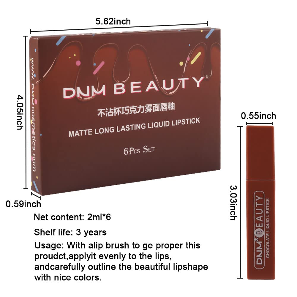 HAOYA Juego de 6 lápices labiales líquidos de chocolate mate, brillo de labios, para mujer, color rojo oscuro profundo, 24 horas permanecen en mate,