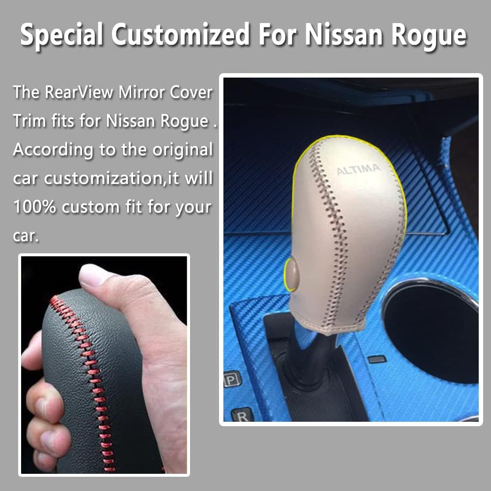 CEBAT Cubierta de la perilla de la palanca de cambios de transmisión automática, funda de cuero para Nissan Rogue 2014-2016 (puntadas beige)