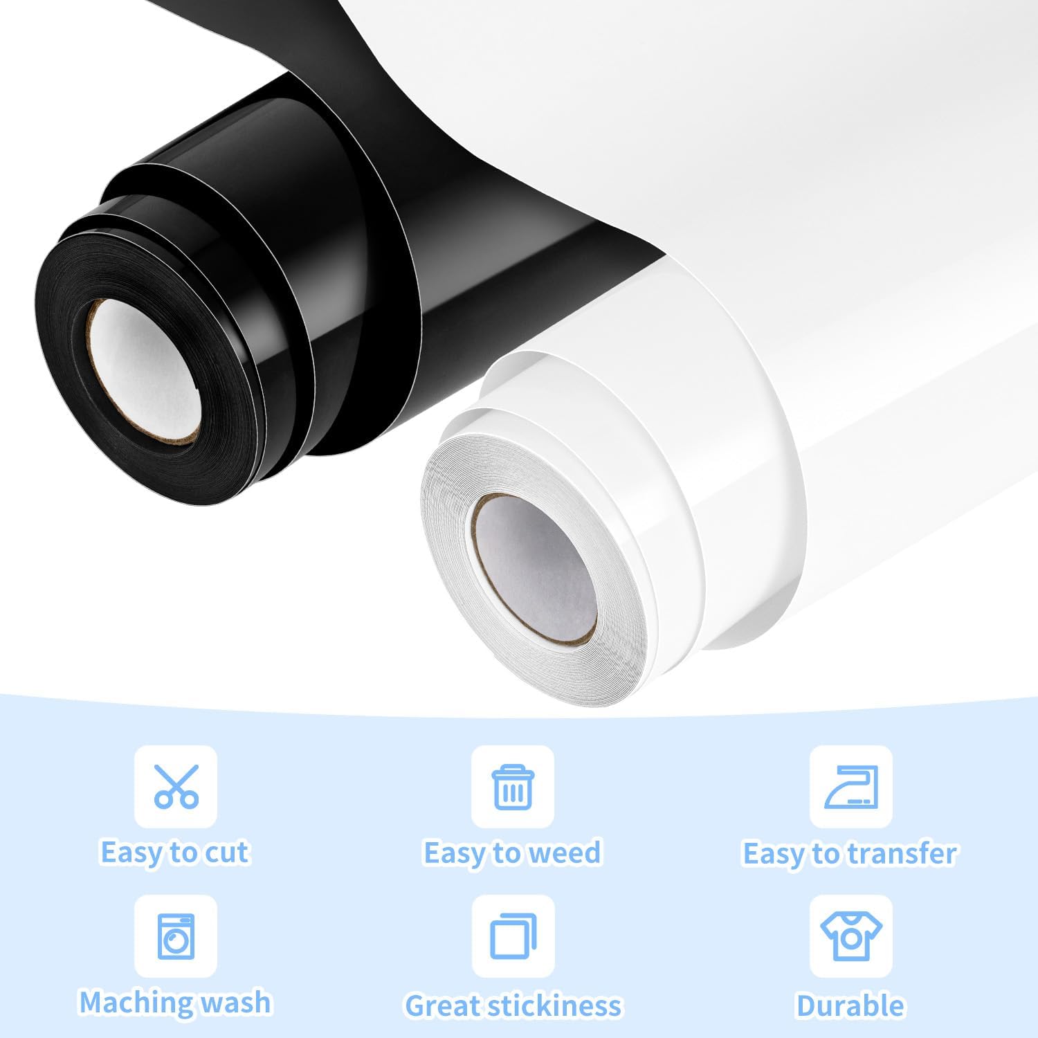 Vinilo de transferencia de calor, rollo de vinilo para planchar en blanco y negro de 12 pulgadas x 20 pies para camisas, vinilo HTV para Silhouette