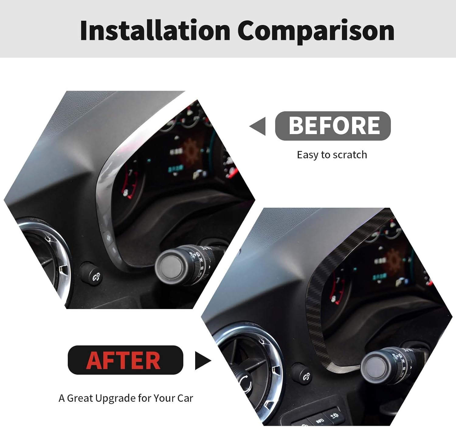 RT-TCZ Cubierta de fibra de carbono para salpicadero, marco de velocímetro, decoración interior accesorios para Chevrolet Chevy Camaro 2016-2023