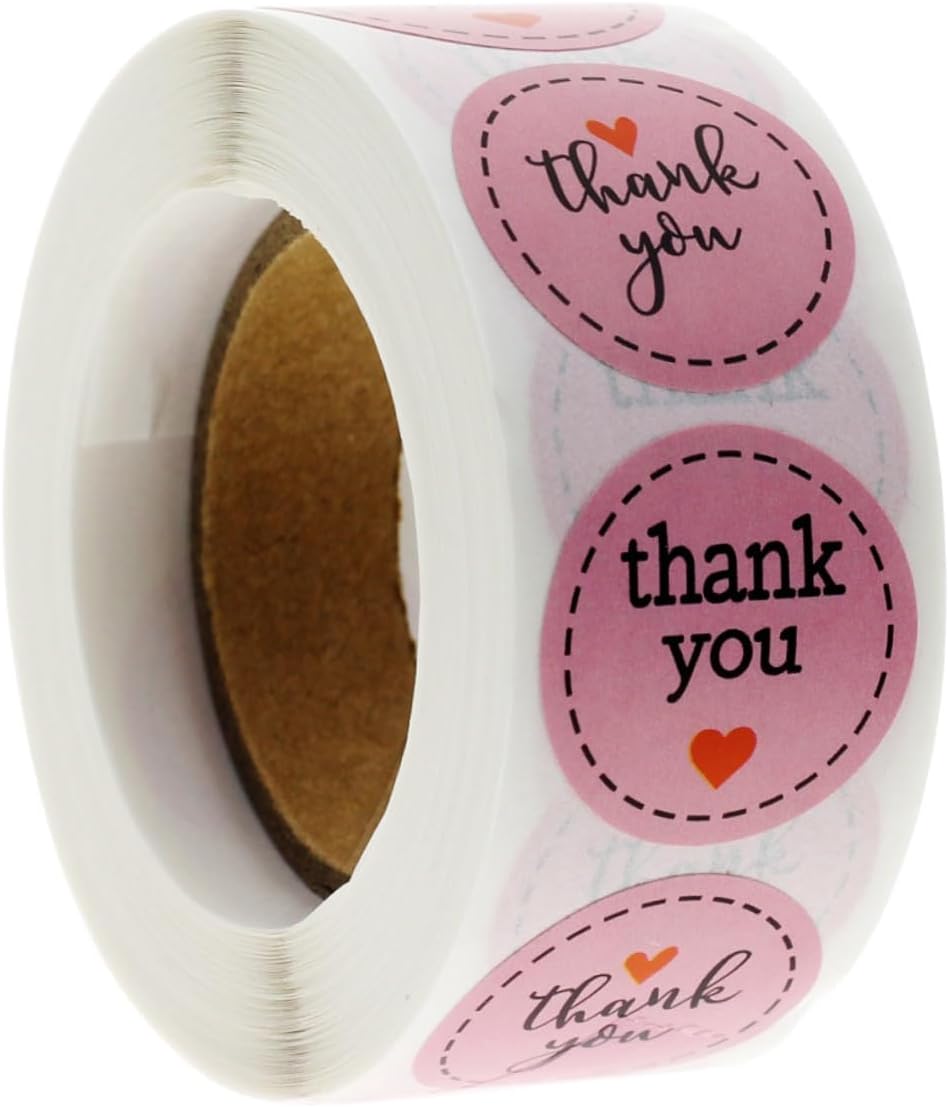 Ciieeo 500 calcomanías de sellado de agradecimiento de papel estraza con texto en inglés “Thank you”, etiquetas adhesivas de sobres, etiquetas de