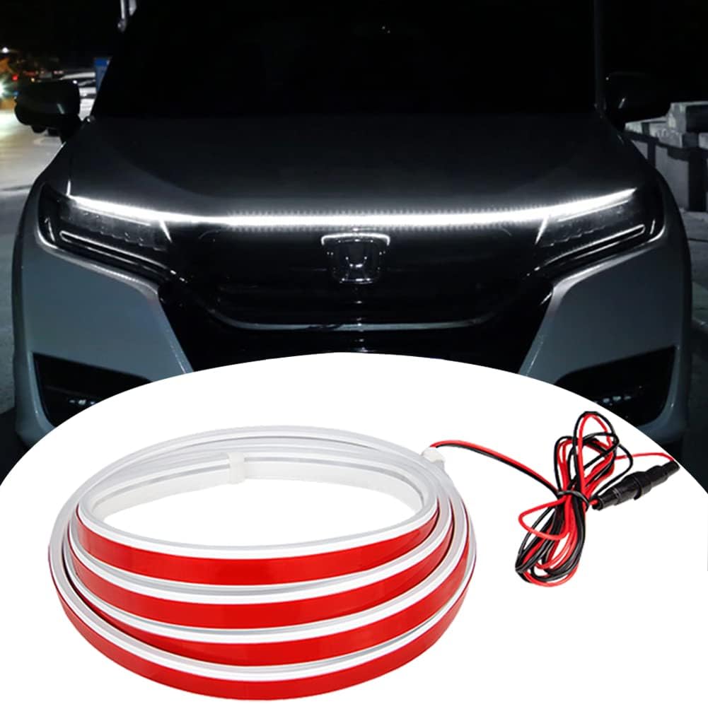 Tira de luz LED para capó de automóvil, 59 pulgadas, kit de faros de arranque dinámico exterior para cubierta de motor de automóvil, lámparas