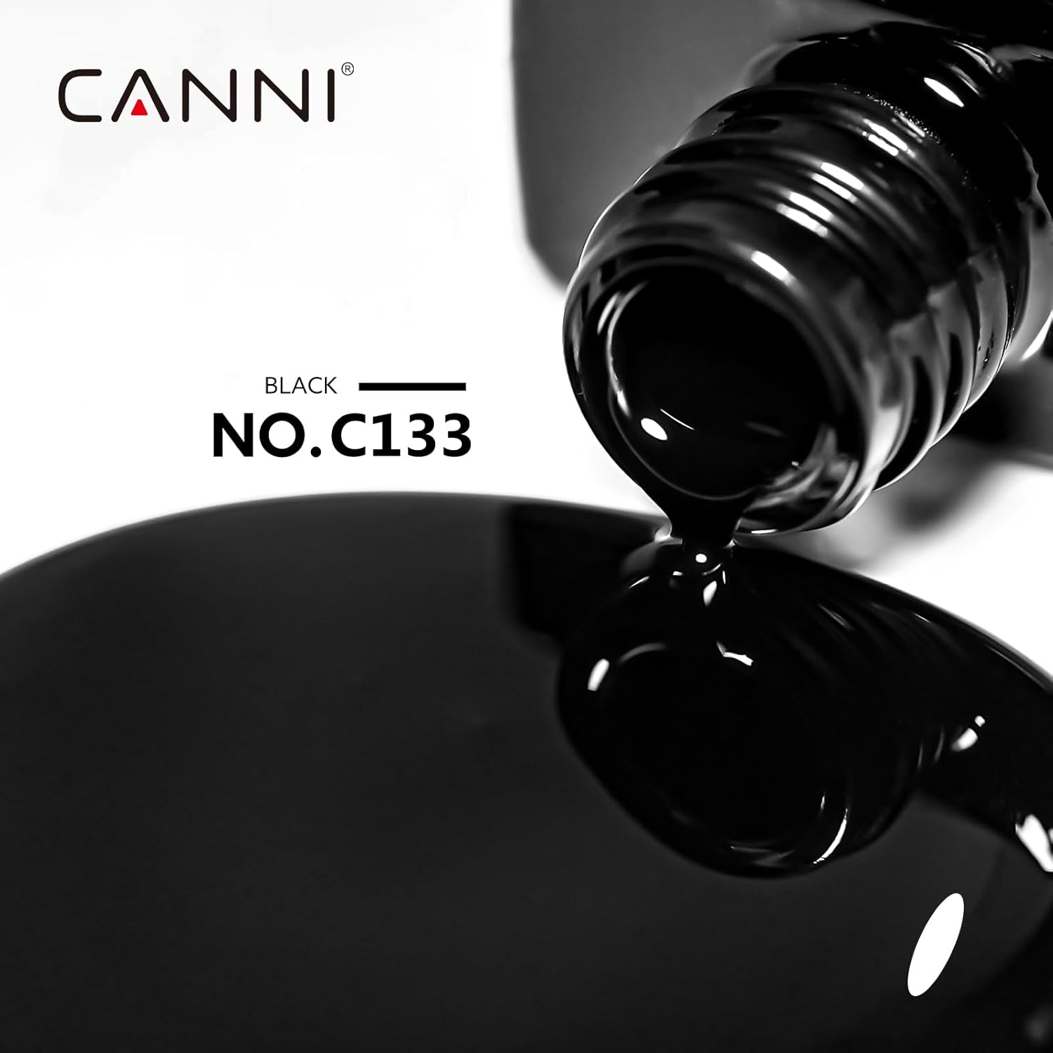 CANNI Esmalte de uñas de gel negro, 1 unidad de 0.6 fl oz (0.5 fl oz) de esmalte de gel negro puro Soak Off LED, juego de esmalte de uñas en gel