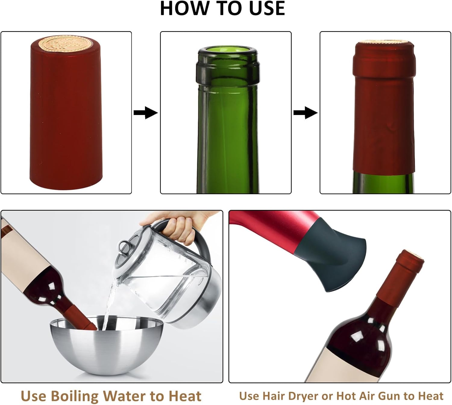 ZOOFOX 500 cápsulas termorretráctiles de PVC, tapas retráctiles para botellas de vino, fundas retráctiles de vino de colores para bodegas