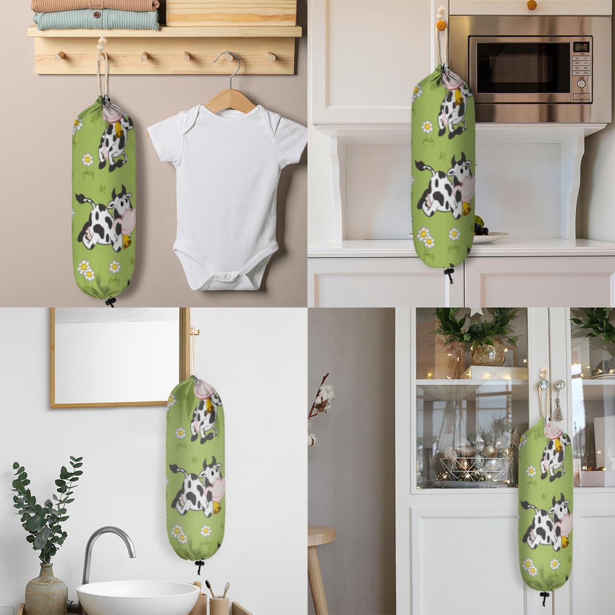 Soporte para bolsas de plástico y dispensador, organizador de bolsas de compras para vacas y pastos, organizador de bolsas de comestibles,