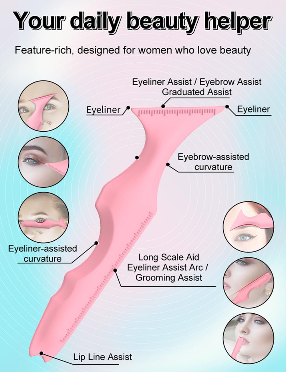 YRAKOZIN Plantillas multifuncionales para delineador de ojos 4 piezas, juego de herramientas de maquillaje de ojos ayuda delineador de ojos + regla