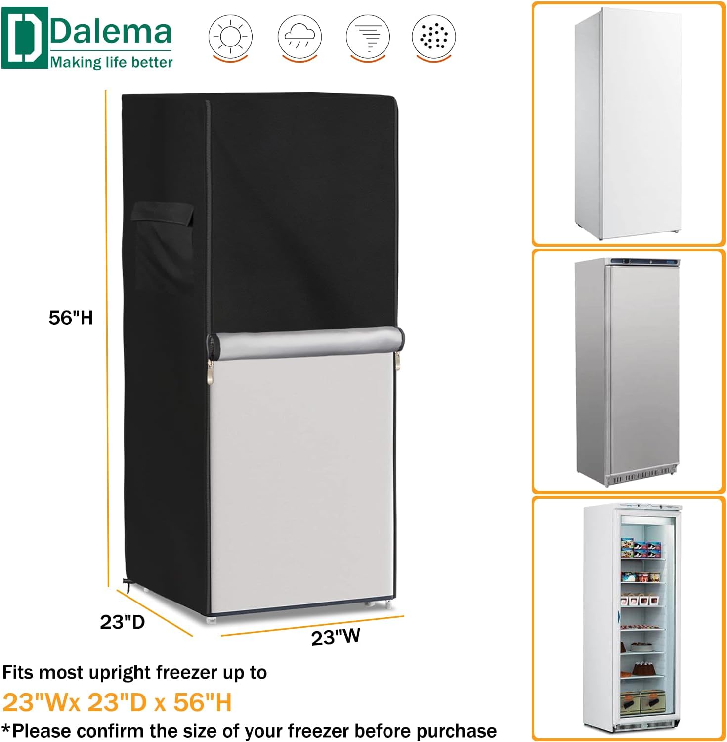 Funda para refrigerador para exteriores, 600D, resistente, 100% impermeable, cubierta vertical para congelador, fundas exteriores para refrigerador.
