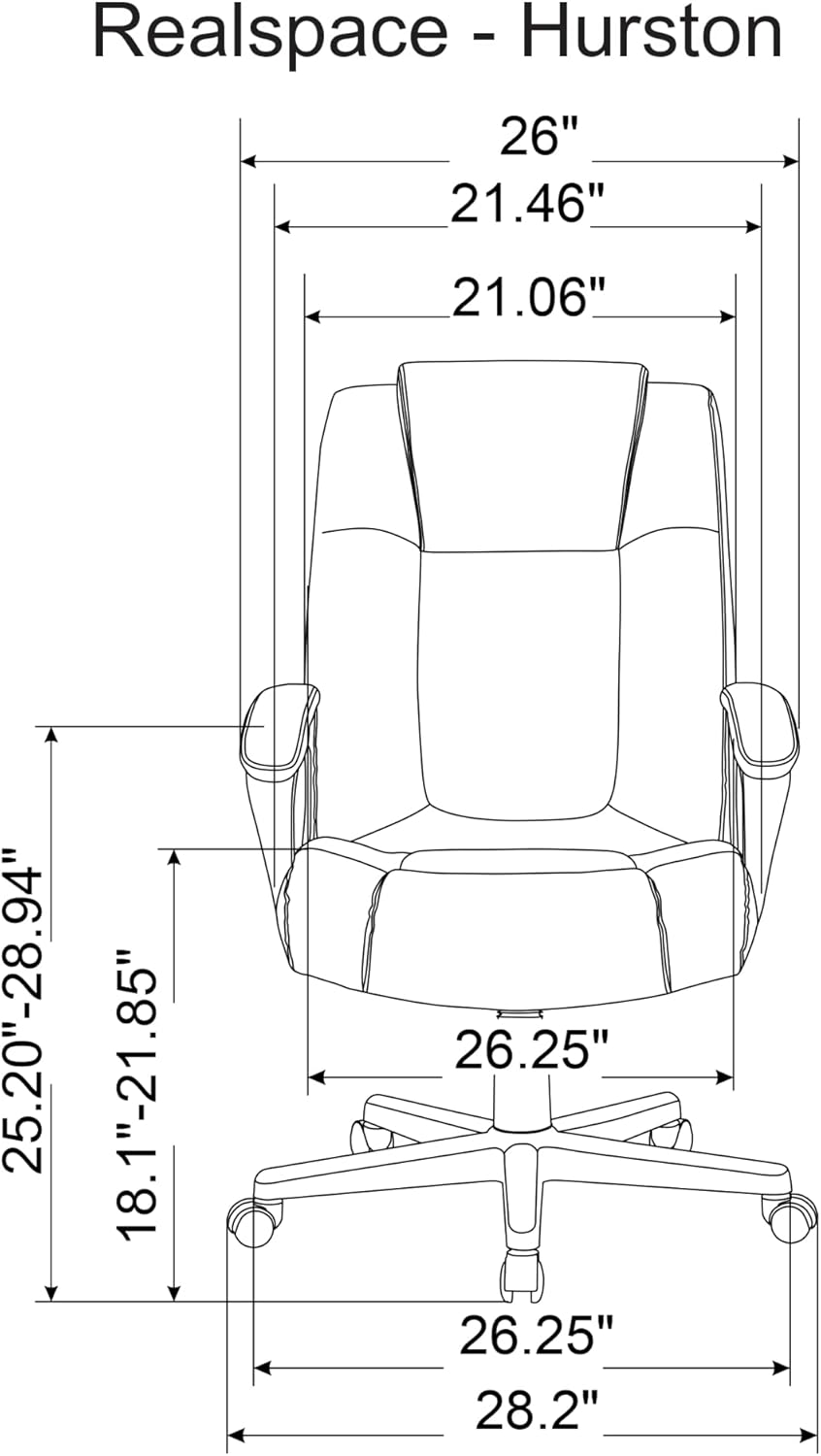Realspace Hurston Silla ejecutiva de cuero regenerado con respaldo alto, negro, compatible con BIFMA
