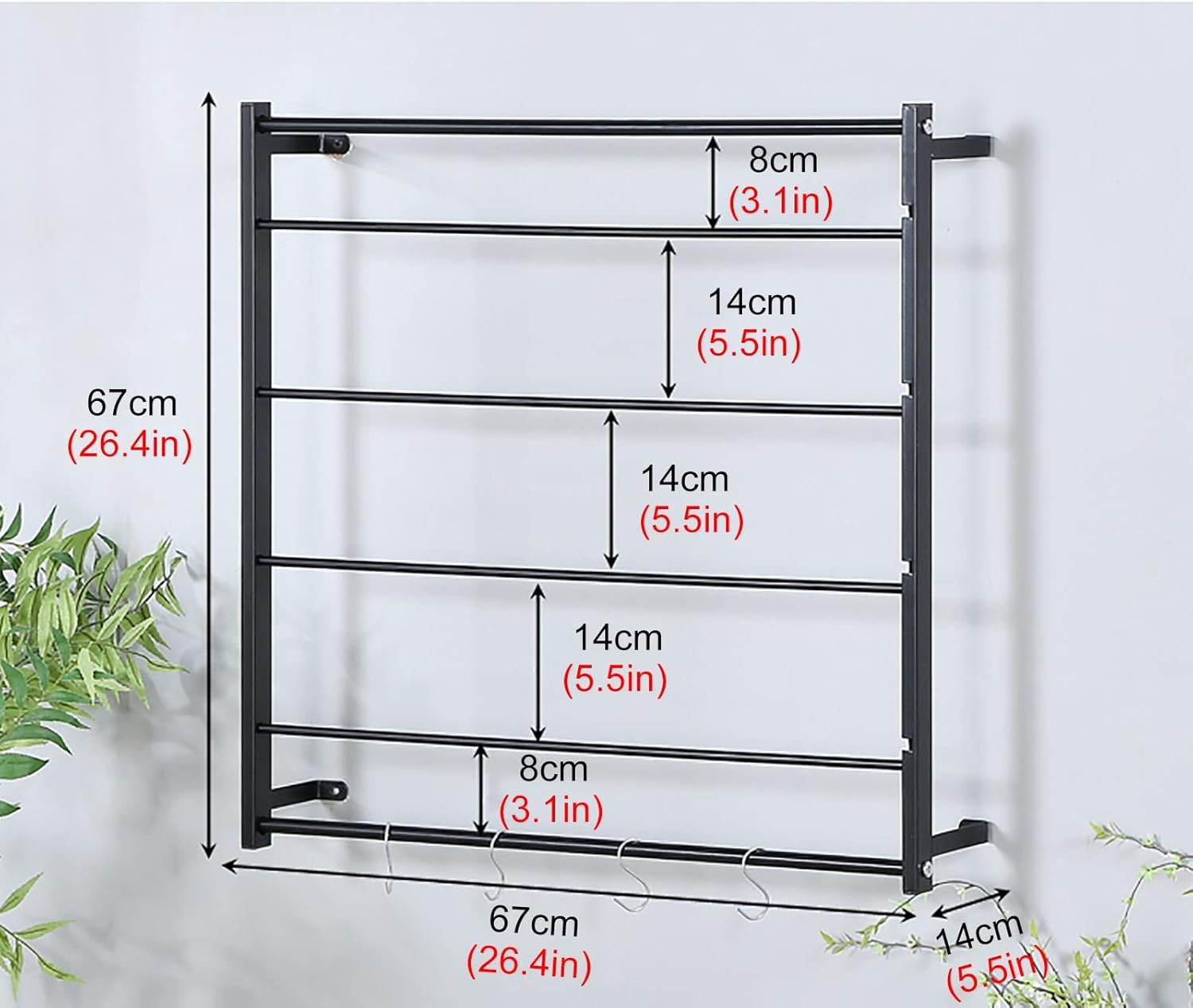 Soporte de cinta para montaje en pared, negro y blanco, cuadrado de metal de 4 capas, organizador de almacenamiento versátil para envolver papel de