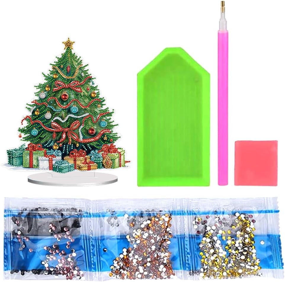 Orgone Kit de adornos de escritorio de árbol de Navidad para adultos, pintura acrílica por números, decoración de Navidad de escritorio, kit de