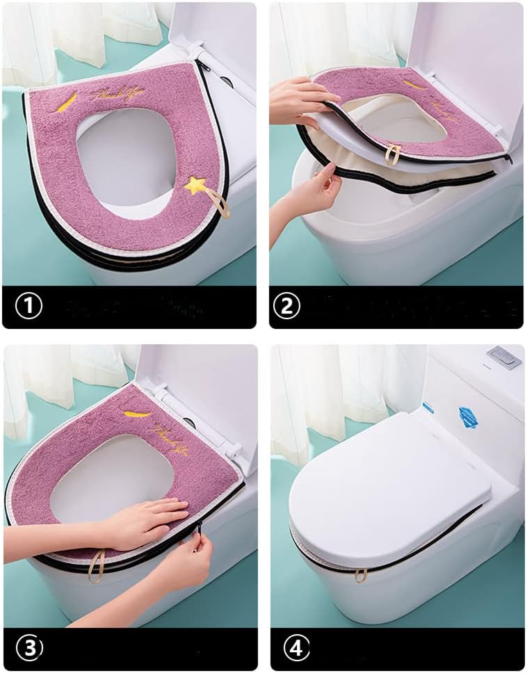 2 piezas más gruesas para asiento de inodoro con asa, cojín suave y grueso lavable, se adapta a todos los asientos de inodoro ovalados
