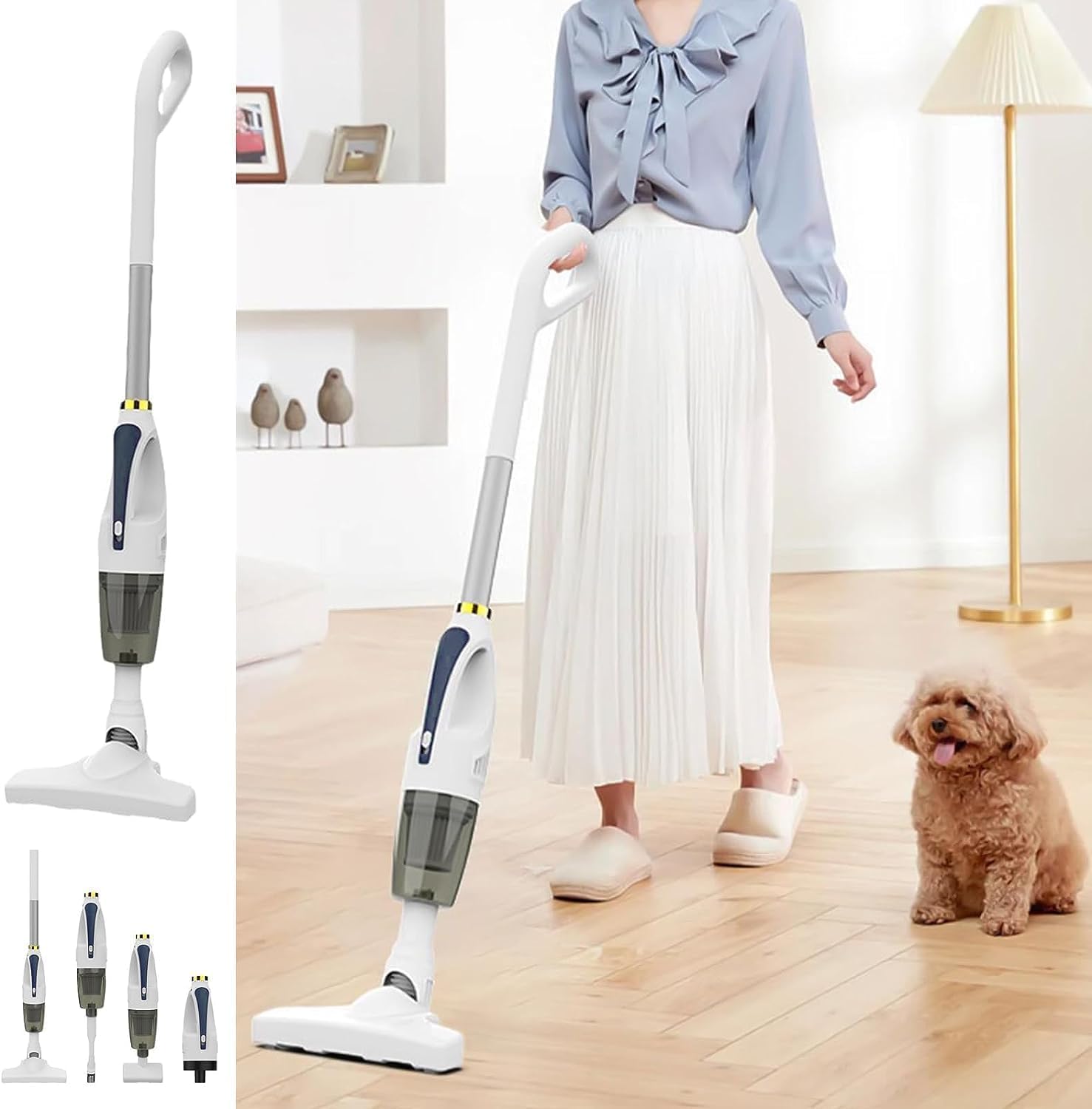 Cordless Stick Vacuum Cleaner with Multiple Nozzle – 3.7V Wireless Multi-Function Household Vacuum Cleaner,120W High-Power Super Strong Suction,Long