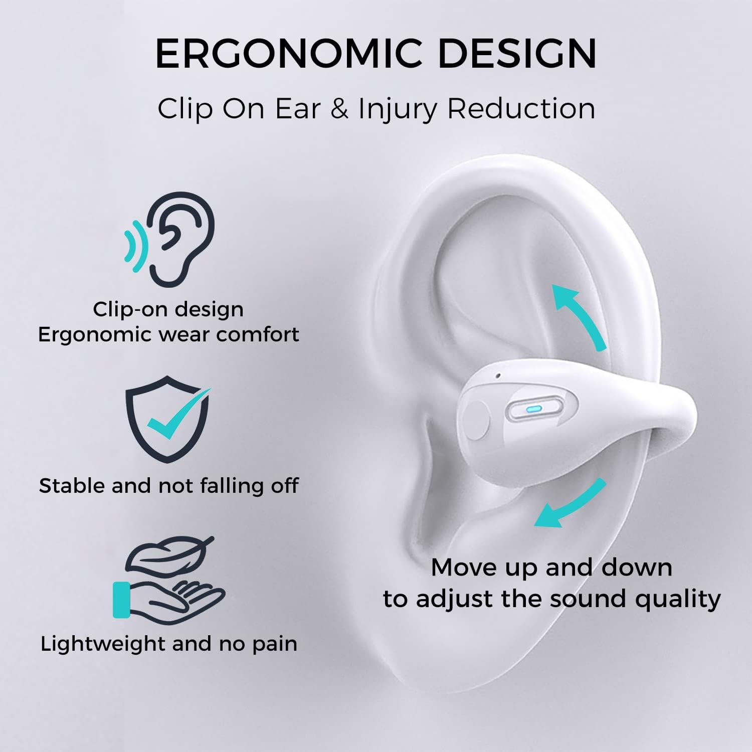 Auriculares inalámbricos con clip de conducción ósea, Bluetooth 5.3, hasta 18 horas de reproducción, batería de 350 mAh, ligeros, auriculares