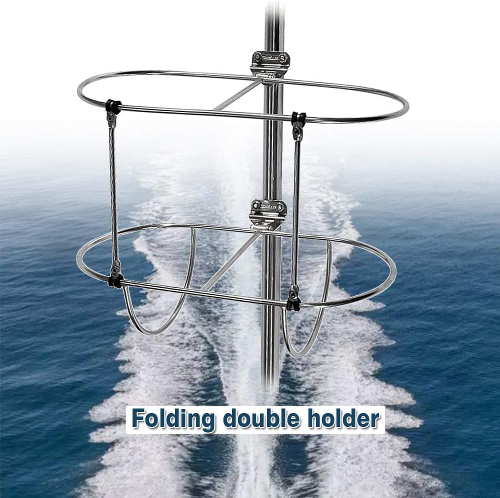 PROMOTOR Soporte de guardabarros doble de acero inoxidable para guardabarros de barco (apto para guardabarros de barco de 7, 9 y 11 pulgadas de