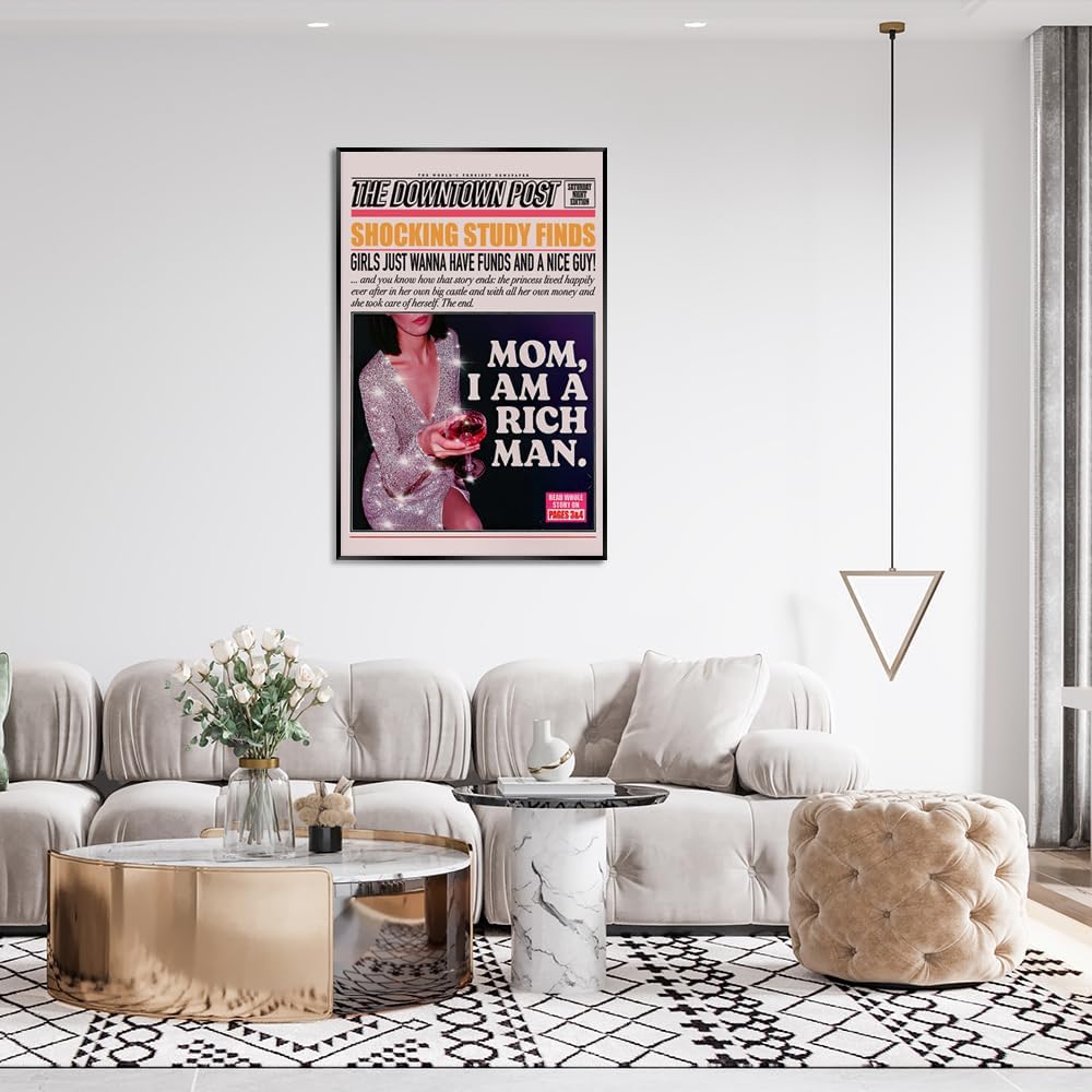 Osdfem Divertida cita moderna para beber hipster, arte de pared para niñas calientes bebiendo champán, titulares de periódicos, póster Groovy Y2k,