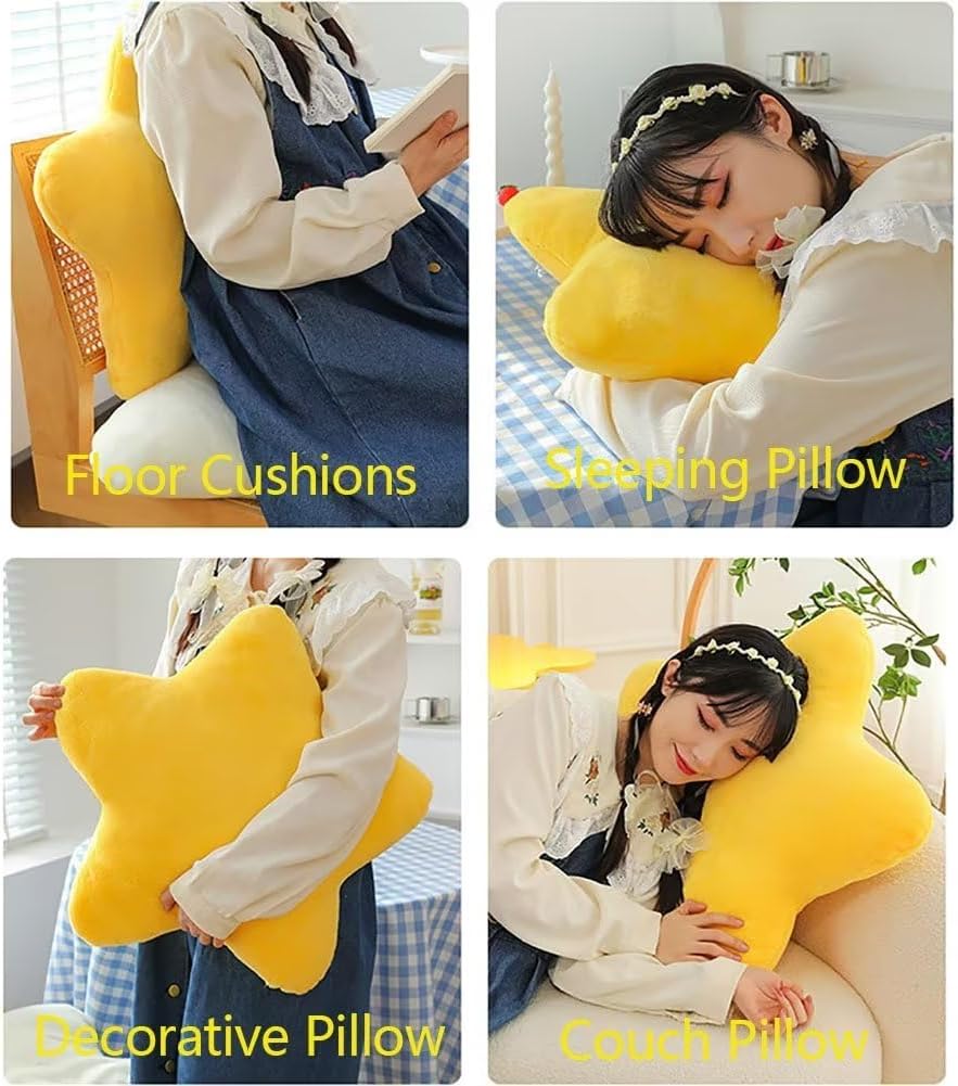 Almohada en forma de estrella rosa con forma de estrella, almohada de felpa de terciopelo para piso, cojín de glúteos, cojín estético de estrellas