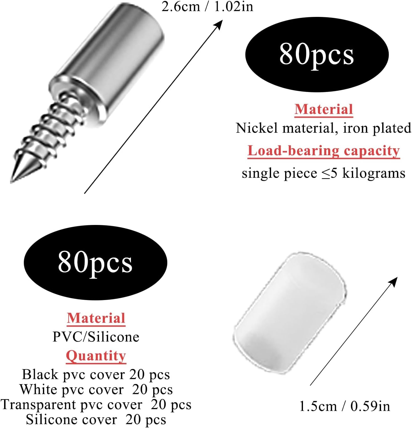 80 clavijas de soporte para estante con funda antideslizante, soportes de estante de tornillo autorroscantes sin perforaciones, soporte de tablilla,