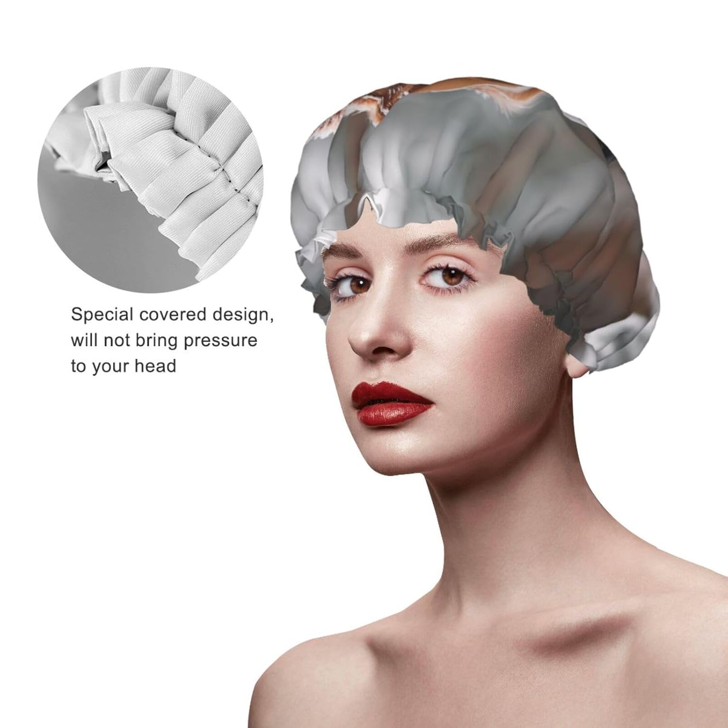 Winter Snow Dog Shower Cap Reusable Double Layered Bath Cap Waterproof Hair Cap with Elastic Band Bathing Hat Spa Salon Shower Hat for Women Men